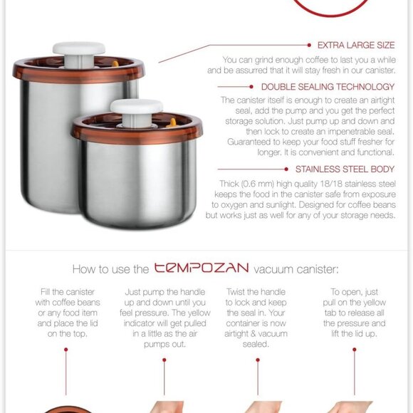 Osaka Vacuum Sealed Canister Stainless Steel Storage Container for Coffee 16.9oz - Picture 2 of 5